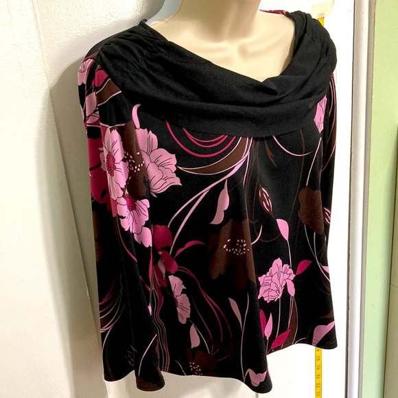 DRESS BARN Floral Cowl Round Neck Long Sleeve Blouse Top Women Medium Petite - Picture 6 of 8